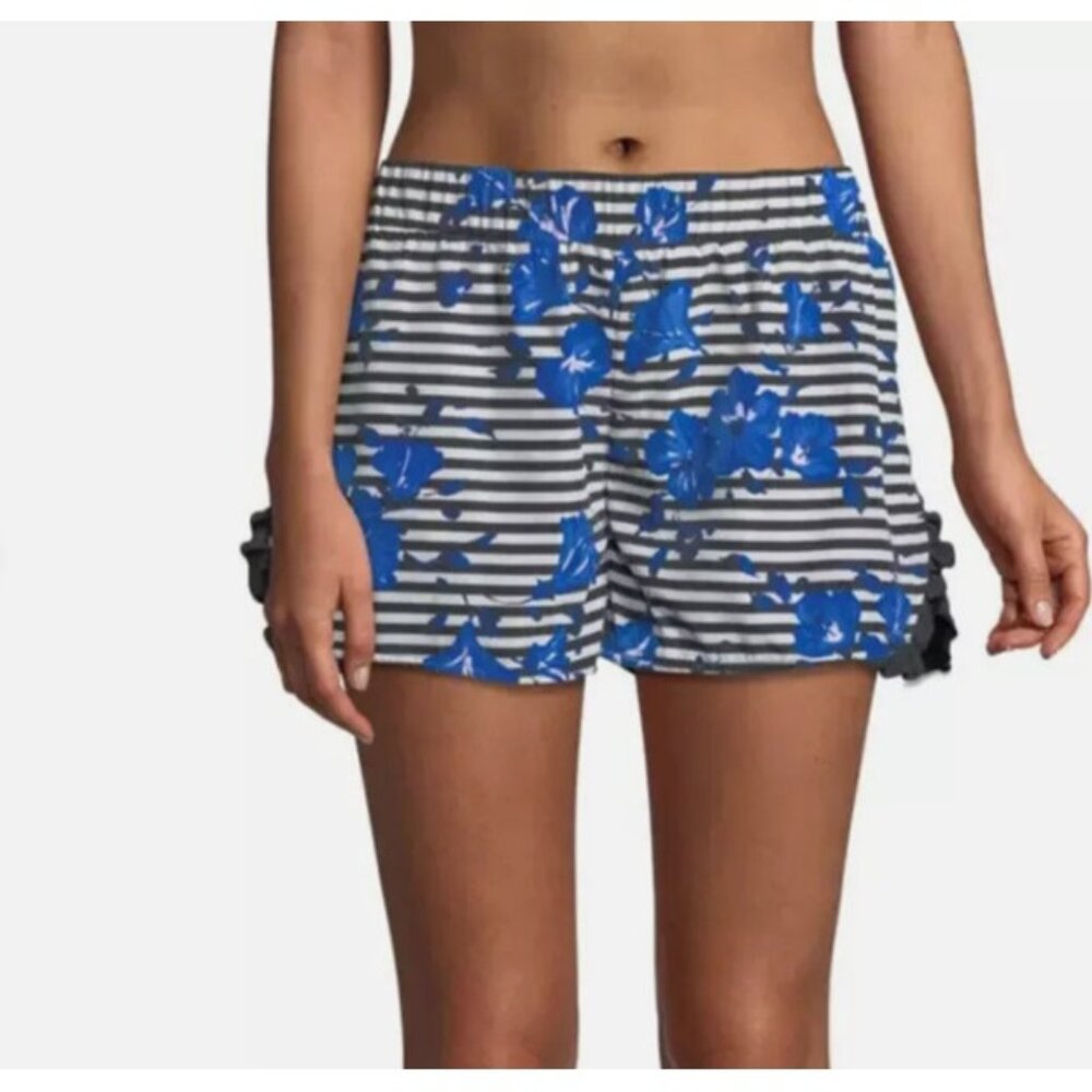Kate Spade Cali Dreaming Navy Blue & White Striped Floral Athletic Shorts Size M